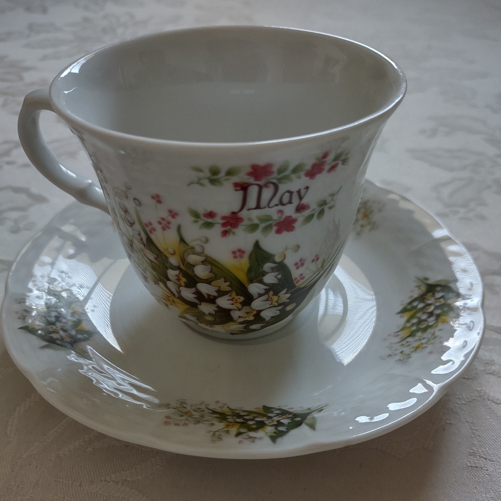 Carlsbad Boheme Thun Czech fine porcelain cup + saucer floral painted